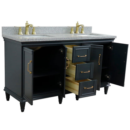 Bellaterra Home Forli 61" 4-Door 3-Drawer Dark Gray Freestanding Vanity Set With Ceramic Double Undermount Rectangular Sink and Gray Granite Top