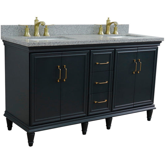 Bellaterra Home Forli 61" 4-Door 3-Drawer Dark Gray Freestanding Vanity Set With Ceramic Double Undermount Rectangular Sink and Gray Granite Top