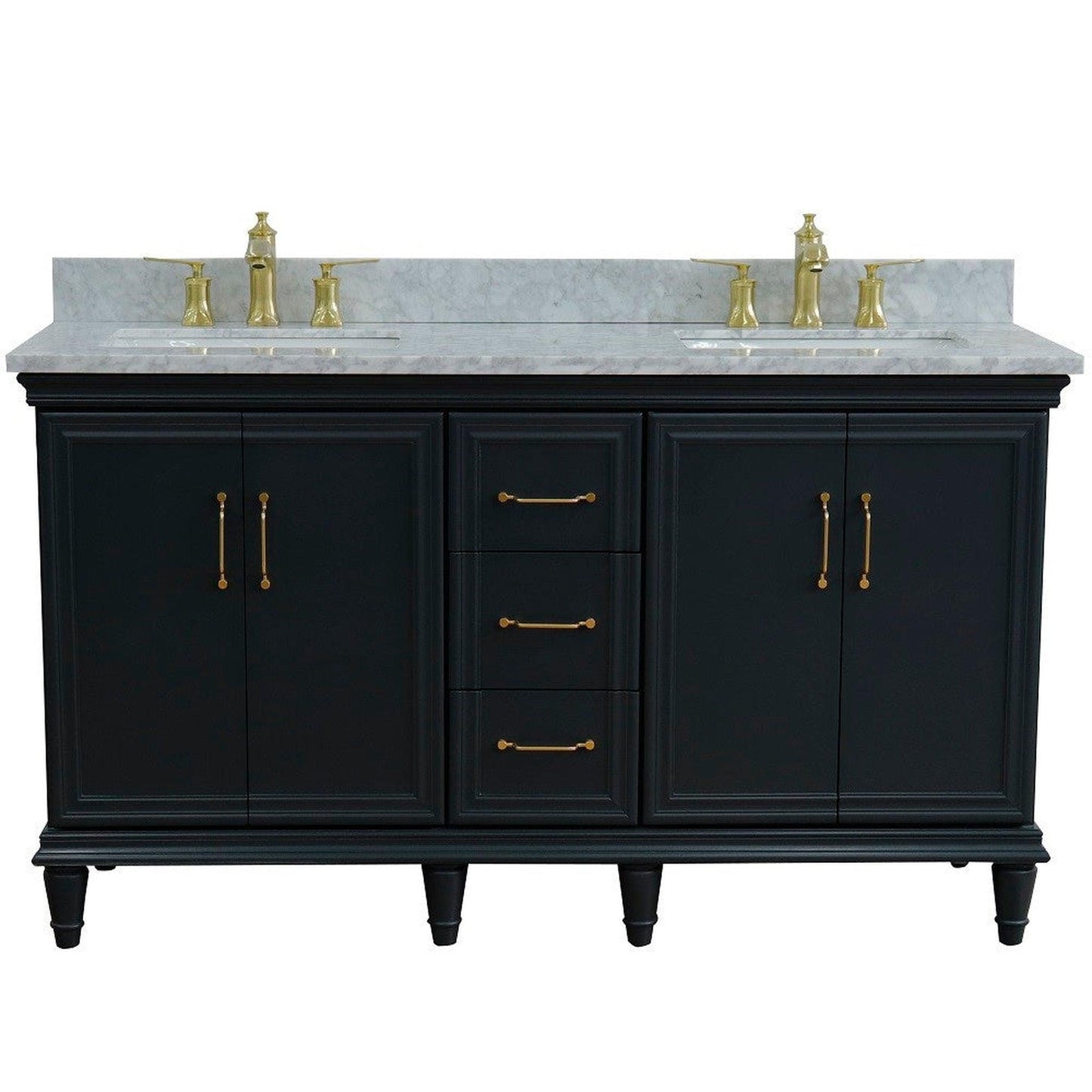 Bellaterra Home Forli 61" 4-Door 3-Drawer Dark Gray Freestanding Vanity Set With Ceramic Double Undermount Rectangular Sink and White Carrara Marble Top