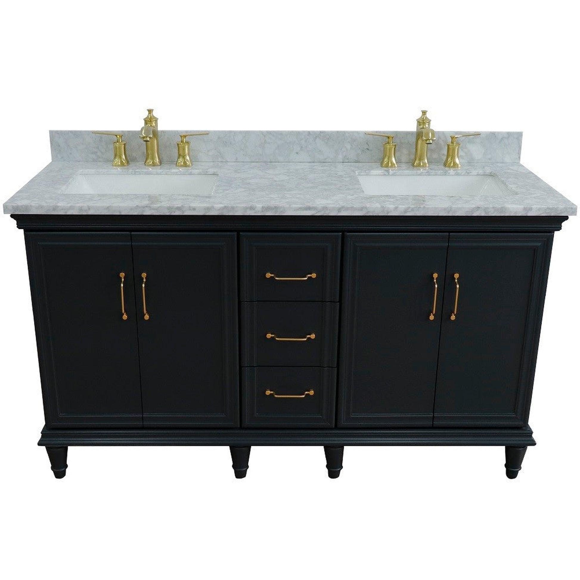 Bellaterra Home Forli 61" 4-Door 3-Drawer Dark Gray Freestanding Vanity Set With Ceramic Double Undermount Rectangular Sink and White Carrara Marble Top