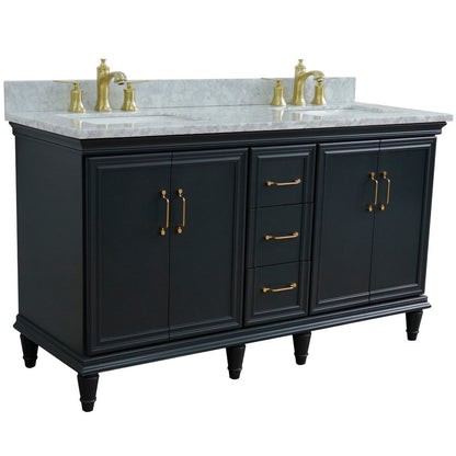 Bellaterra Home Forli 61" 4-Door 3-Drawer Dark Gray Freestanding Vanity Set With Ceramic Double Undermount Rectangular Sink and White Carrara Marble Top