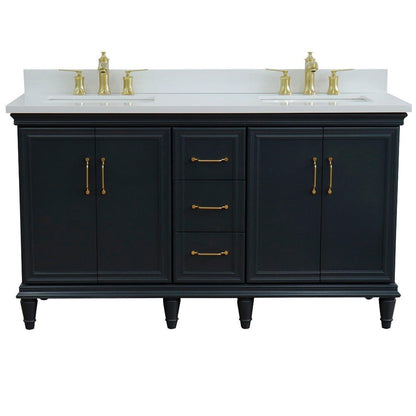 Bellaterra Home Forli 61" 4-Door 3-Drawer Dark Gray Freestanding Vanity Set With Ceramic Double Undermount Rectangular Sink and White Quartz Top