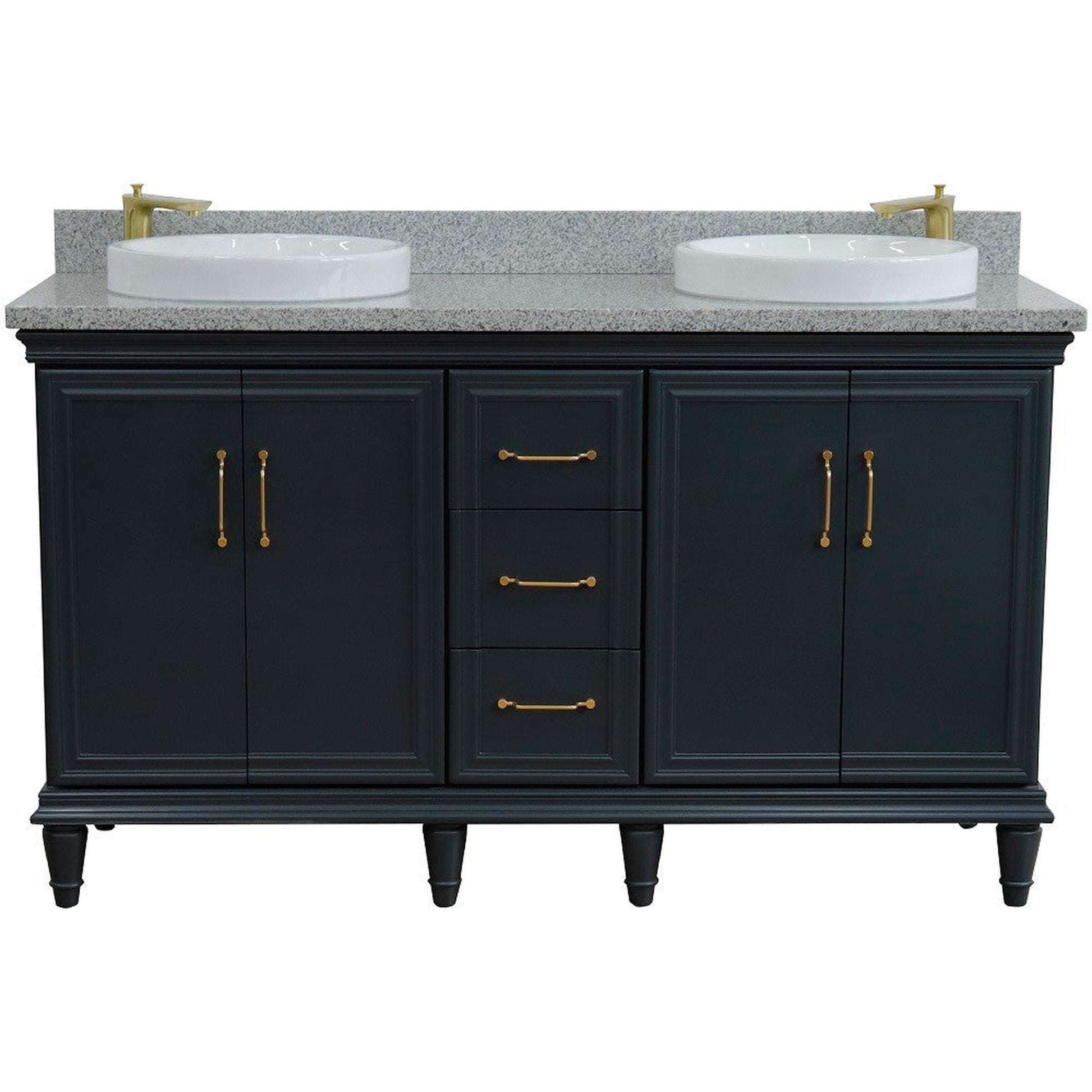 Bellaterra Home Forli 61" 4-Door 3-Drawer Dark Gray Freestanding Vanity Set With Ceramic Double Vessel Sink and Gray Granite Top