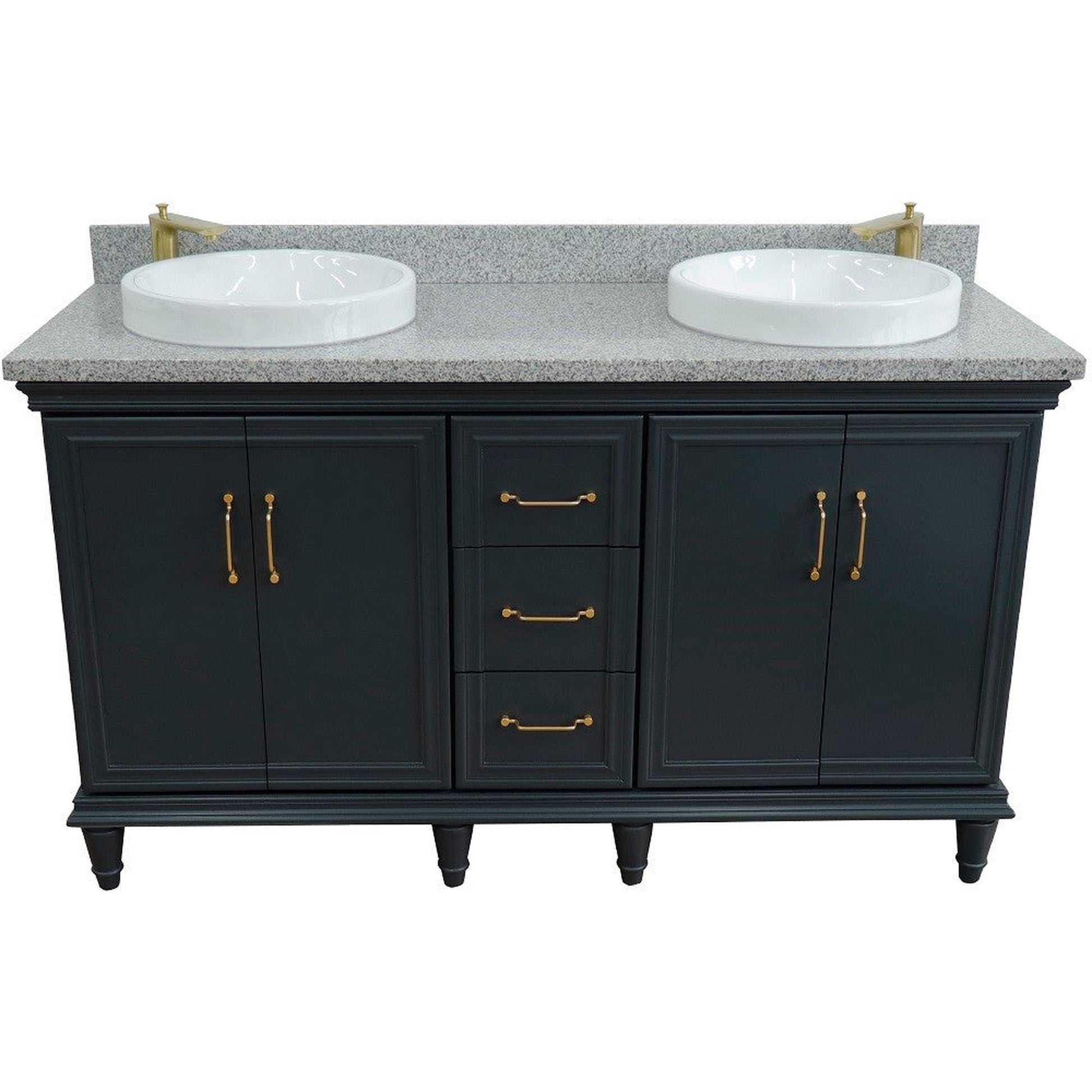 Bellaterra Home Forli 61" 4-Door 3-Drawer Dark Gray Freestanding Vanity Set With Ceramic Double Vessel Sink and Gray Granite Top