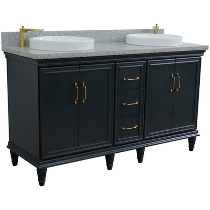 Bellaterra Home Forli 61" 4-Door 3-Drawer Dark Gray Freestanding Vanity Set With Ceramic Double Vessel Sink and Gray Granite Top