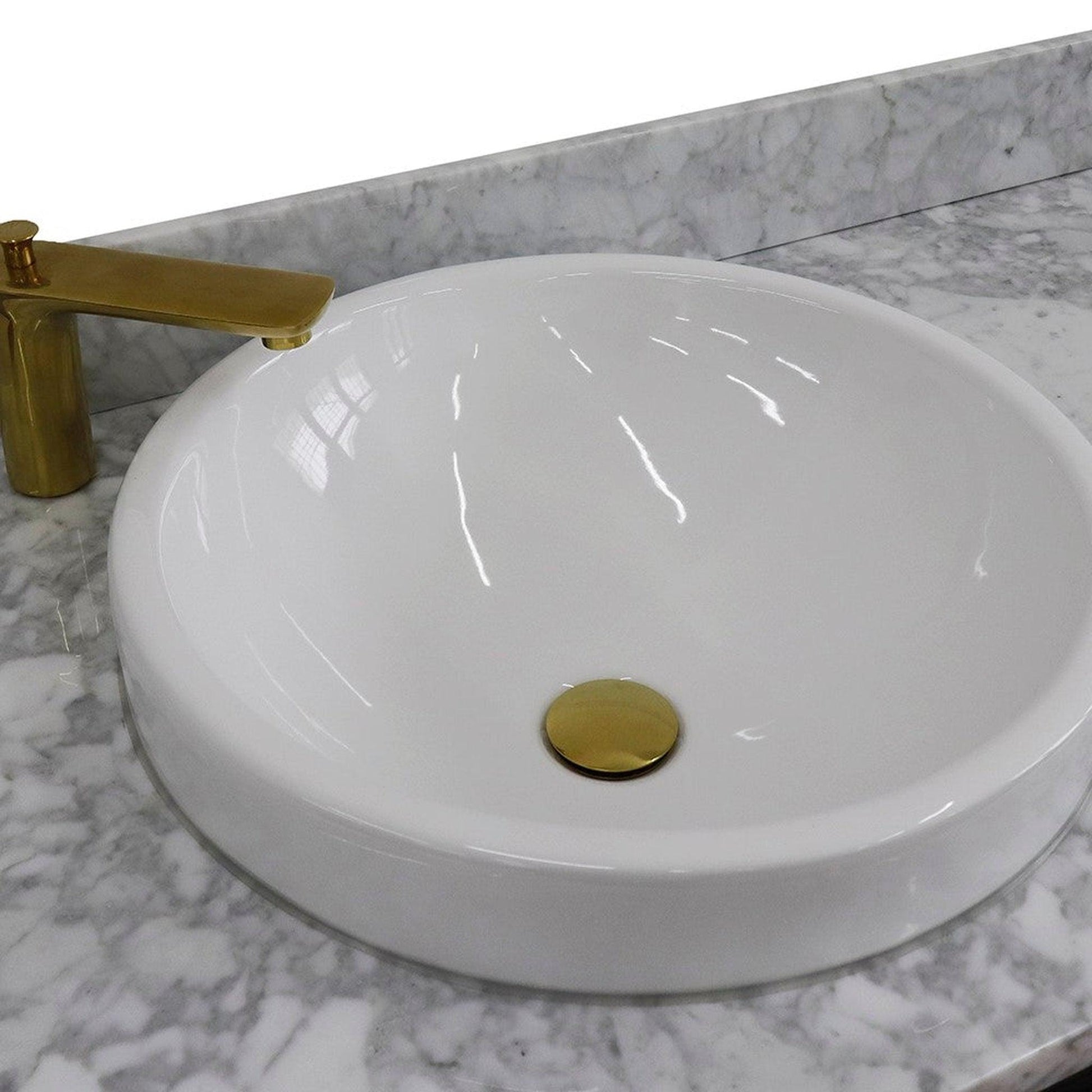Bellaterra Home Forli 61" 4-Door 3-Drawer Dark Gray Freestanding Vanity Set With Ceramic Double Vessel Sink and White Carrara Marble Top