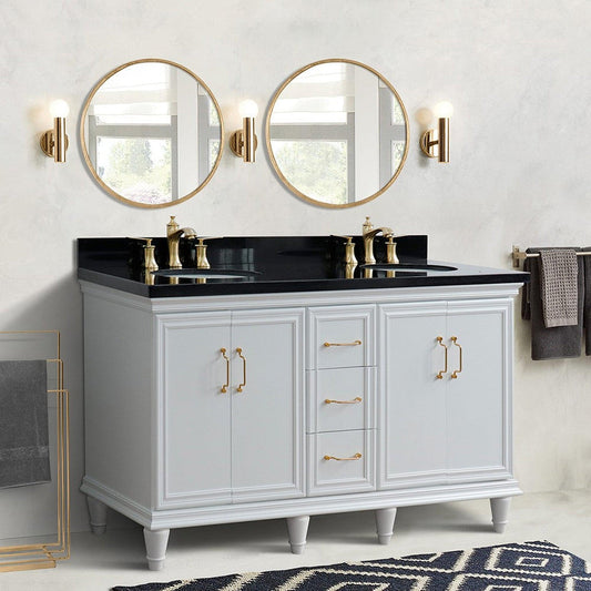 Bellaterra Home Forli 61" 4-Door 3-Drawer White Freestanding Vanity Set With Ceramic Double Undermount Oval Sink and Black Galaxy Granite Top