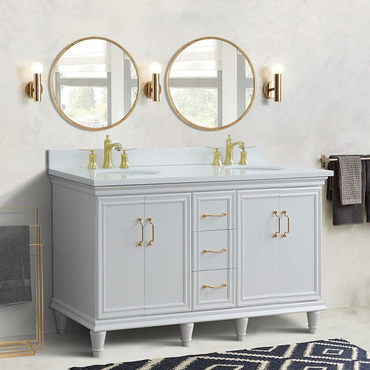 Bellaterra Home Forli 61" 4-Door 3-Drawer White Freestanding Vanity Set With Ceramic Double Undermount Oval Sink and White Quartz Top