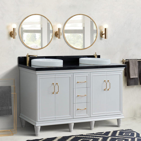 Bellaterra Home Forli 61" 4-Door 3-Drawer White Freestanding Vanity Set With Ceramic Double Vessel Sink and Black Galaxy Granite Top