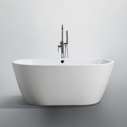 Bellaterra Home Genoa 59" x 24" Glossy White Oval Acrylic Freestanding Soaking Bathtub
