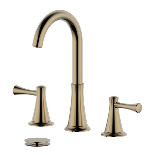 Bellaterra Home Kassel 7" Double-Handle Widespread Gold Bathroom Sink Faucet With Drain Assembly