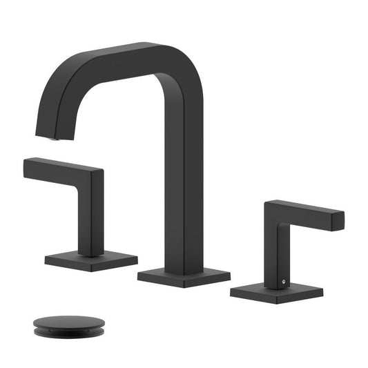 Bellaterra Home Kiel 7" Double-Handle Widespread Matte Black Bathroom Sink Faucet With Drain Assembly