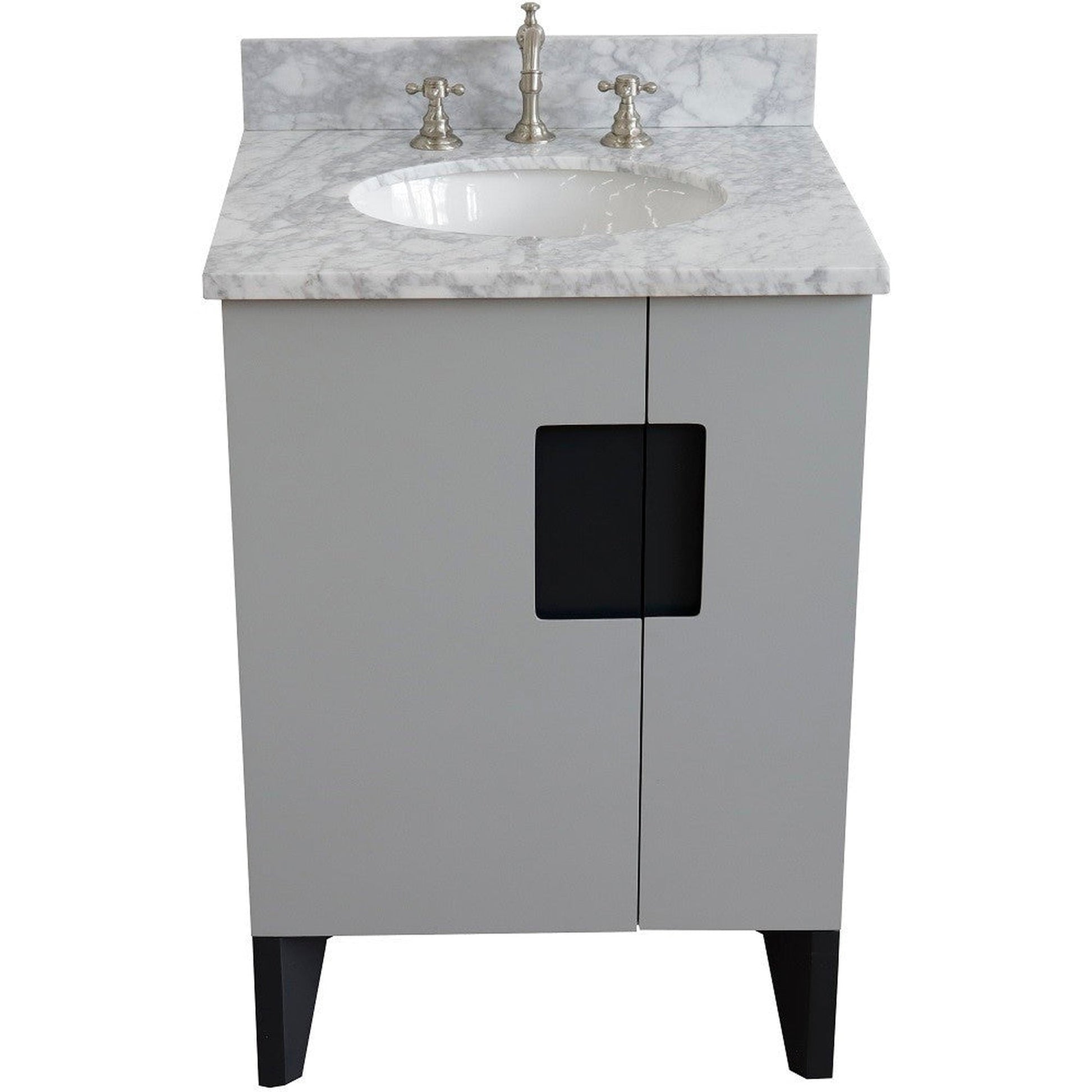 Bellaterra Home Kolb 25" 2-Door 1-Drawer Light Gray Freestanding Vanity Set With Ceramic Undermount Oval Sink and White Carrara Marble Top