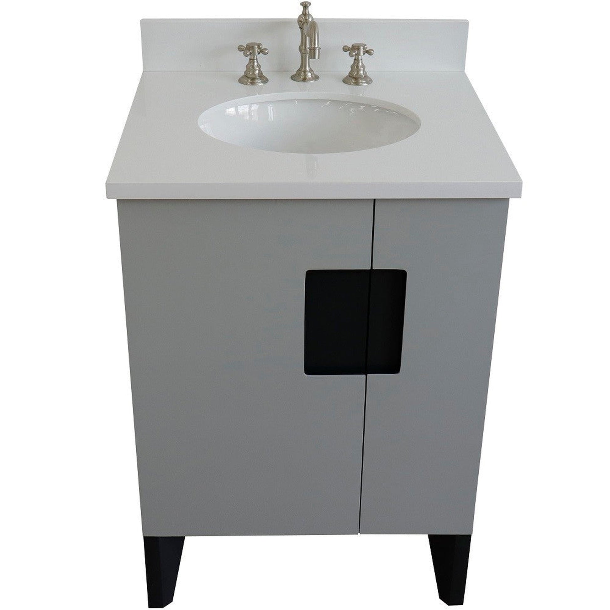 Bellaterra Home Kolb 25" 2-Door 1-Drawer Light Gray Freestanding Vanity Set With Ceramic Undermount Oval Sink and White Quartz Top