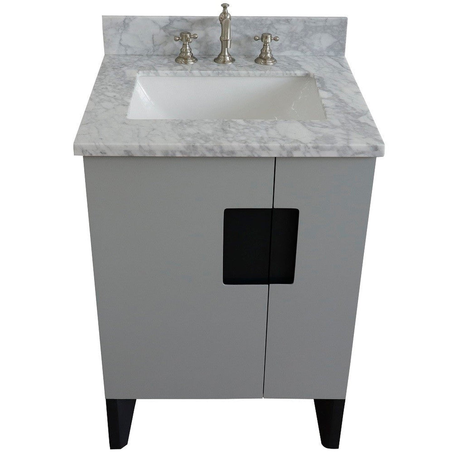 Bellaterra Home Kolb 25" 2-Door 1-Drawer Light Gray Freestanding Vanity Set With Ceramic Undermount Rectangular Sink and White Carrara Marble Top