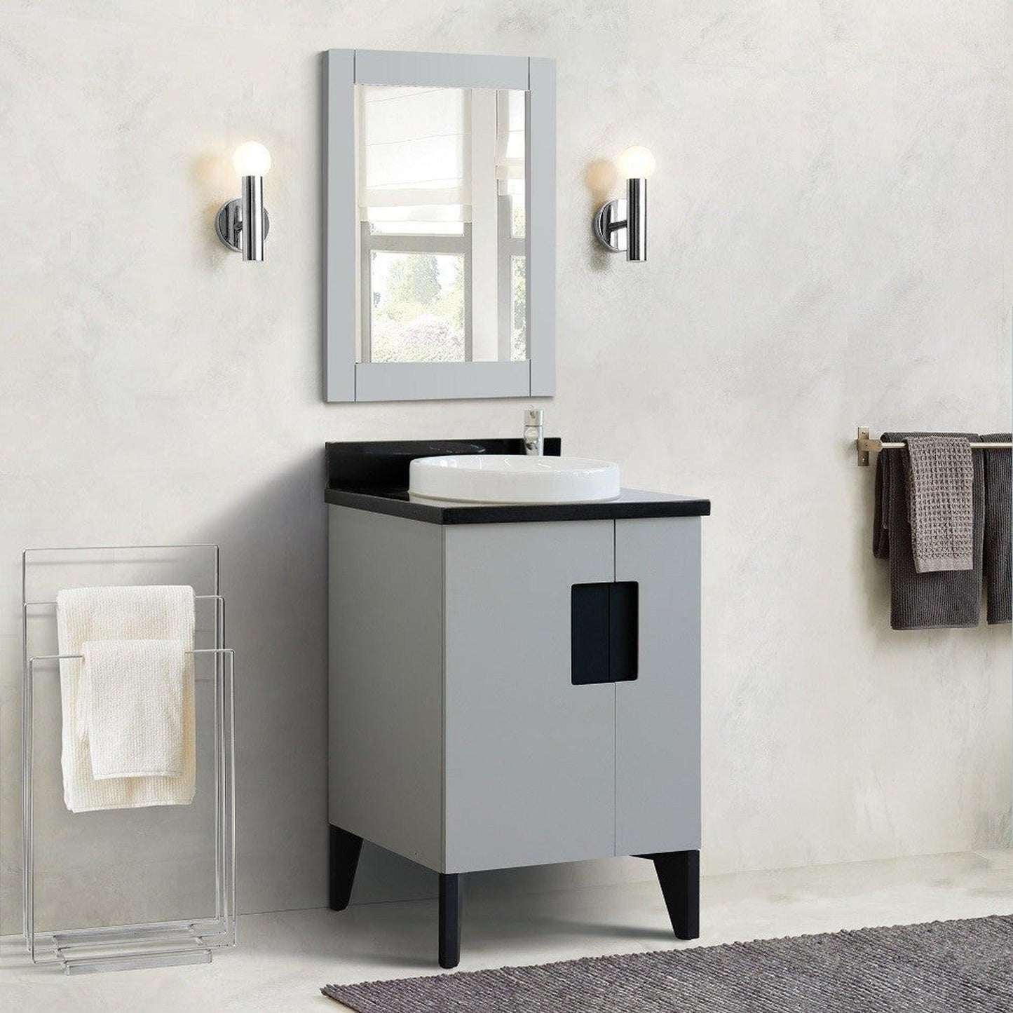 Bellaterra Home Kolb 25" 2-Door 1-Drawer Light Gray Freestanding Vanity Set With Ceramic Vessel Sink and Black Galaxy Granite Top
