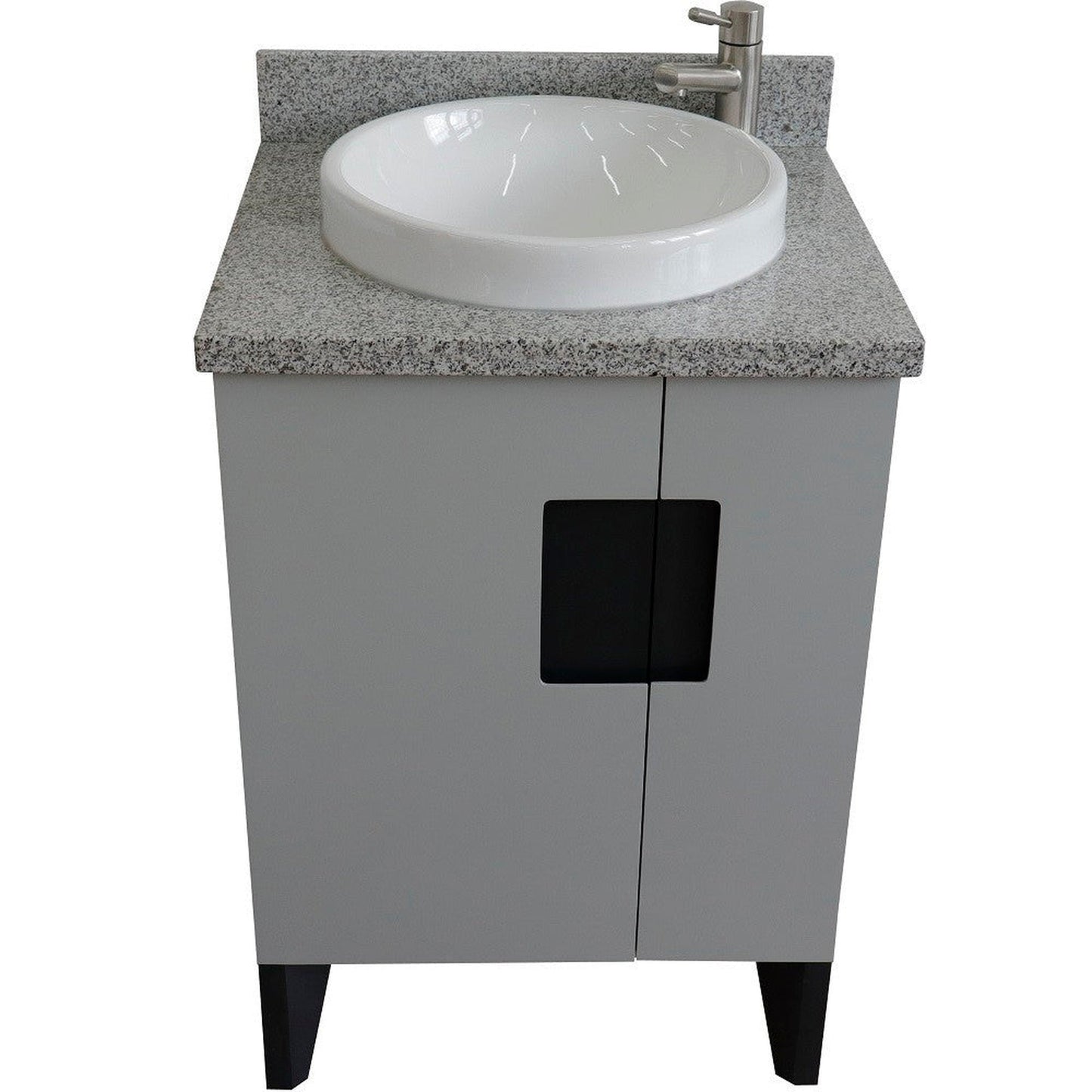 Bellaterra Home Kolb 25" 2-Door 1-Drawer Light Gray Freestanding Vanity Set With Ceramic Vessel Sink and Gray Granite Top