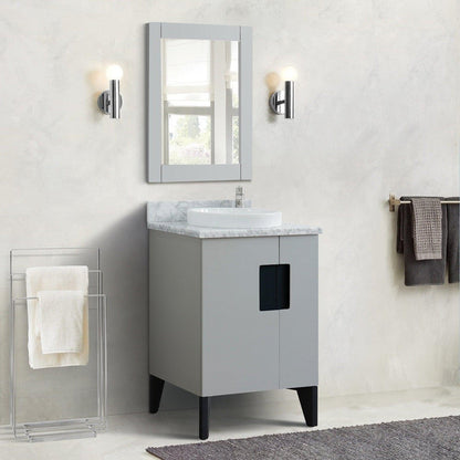 Bellaterra Home Kolb 25" 2-Door 1-Drawer Light Gray Freestanding Vanity Set With Ceramic Vessel Sink and White Carrara Marble Top