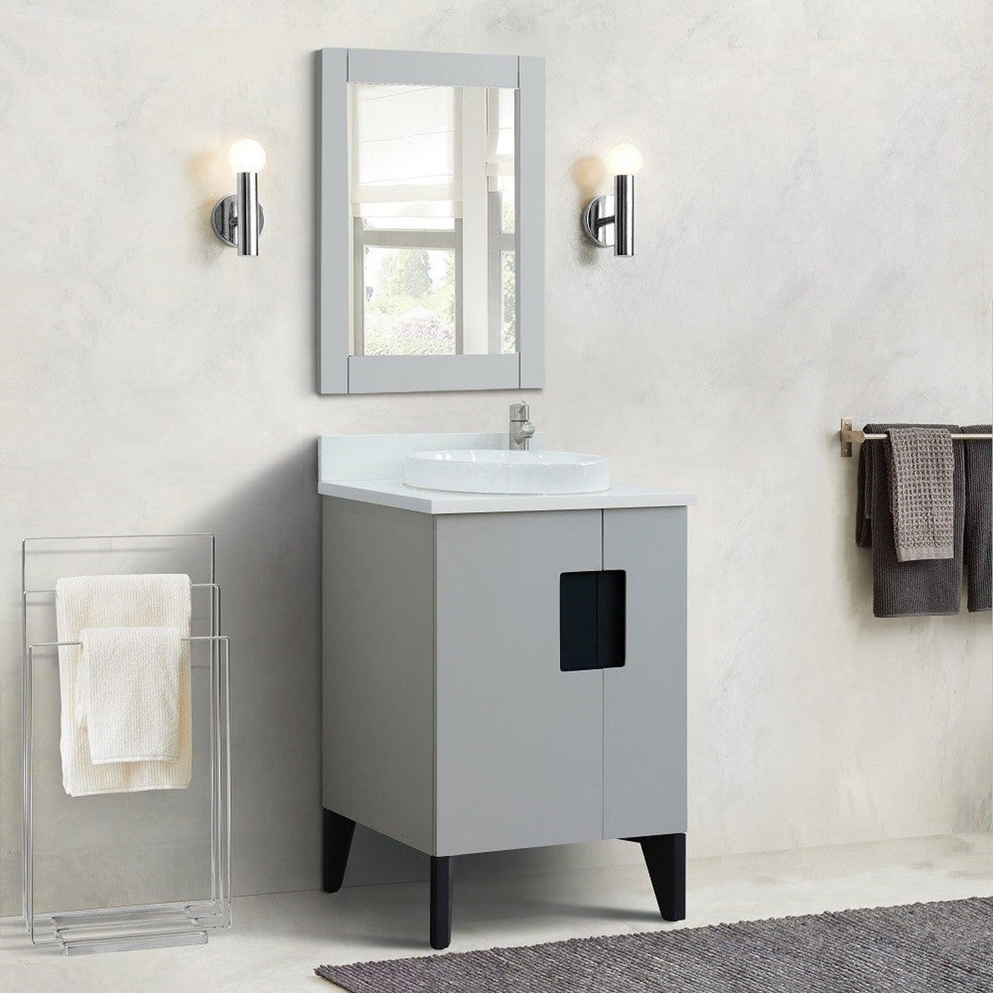 Bellaterra Home Kolb 25" 2-Door 1-Drawer Light Gray Freestanding Vanity Set With Ceramic Vessel Sink and White Quartz Top