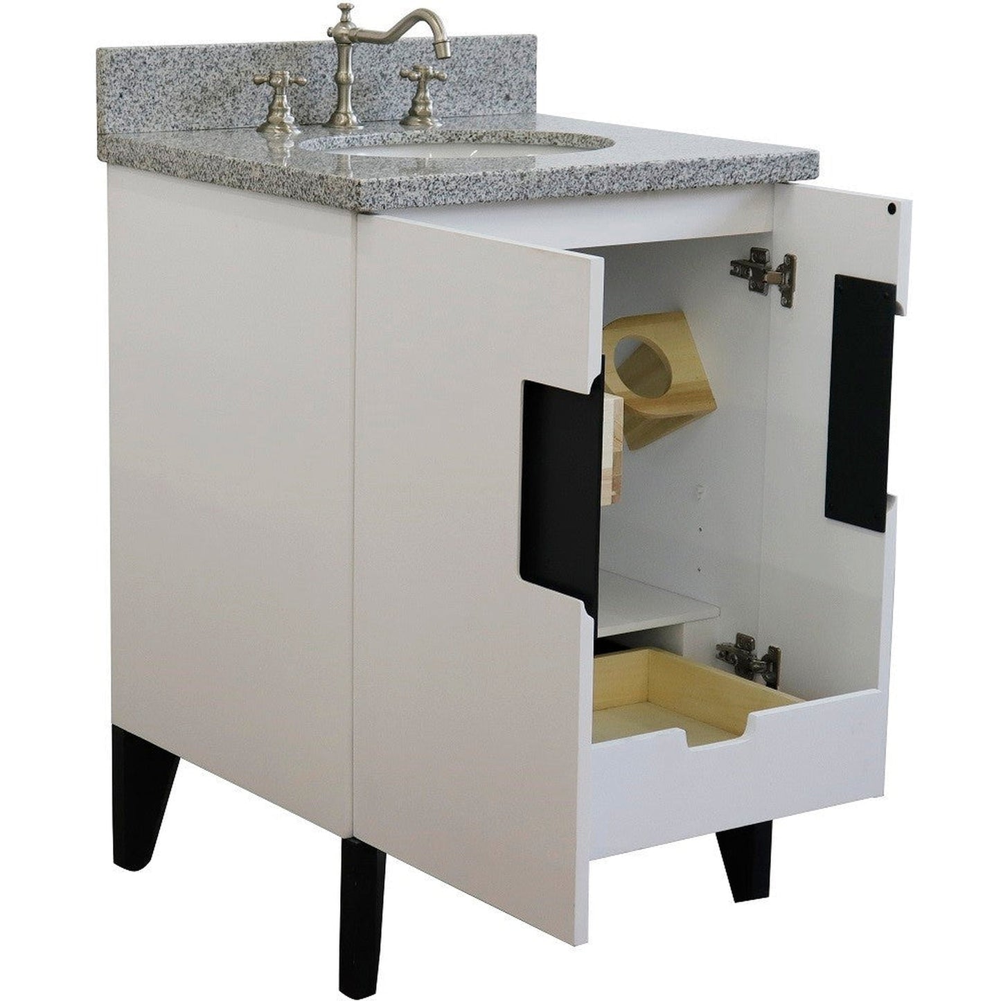 Bellaterra Home Kolb 25" 2-Door 1-Drawer White Freestanding Vanity Set With Ceramic Undermount Oval Sink and Gray Granite Top