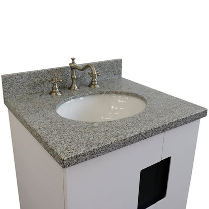 Bellaterra Home Kolb 25" 2-Door 1-Drawer White Freestanding Vanity Set With Ceramic Undermount Oval Sink and Gray Granite Top