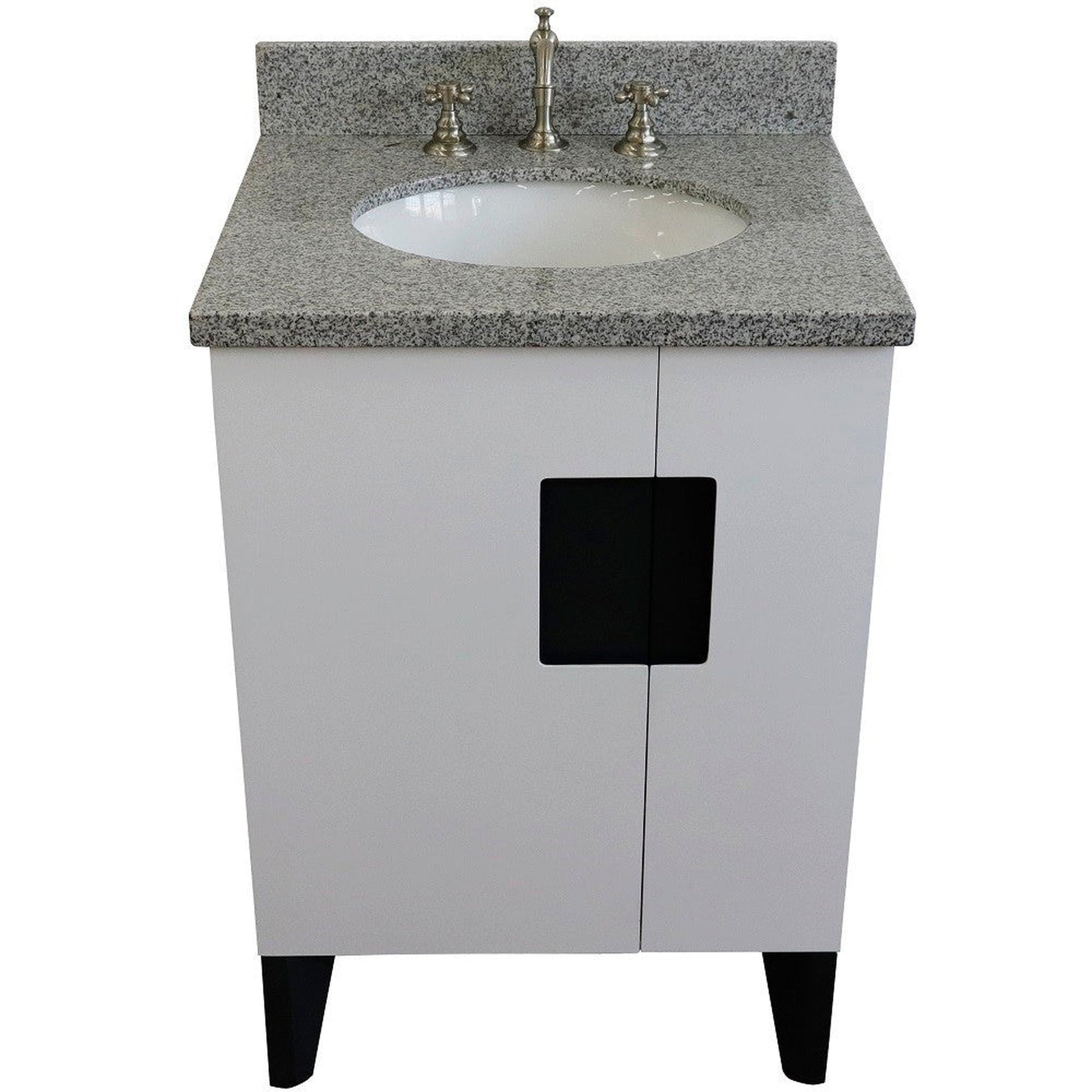 Bellaterra Home Kolb 25" 2-Door 1-Drawer White Freestanding Vanity Set With Ceramic Undermount Oval Sink and Gray Granite Top