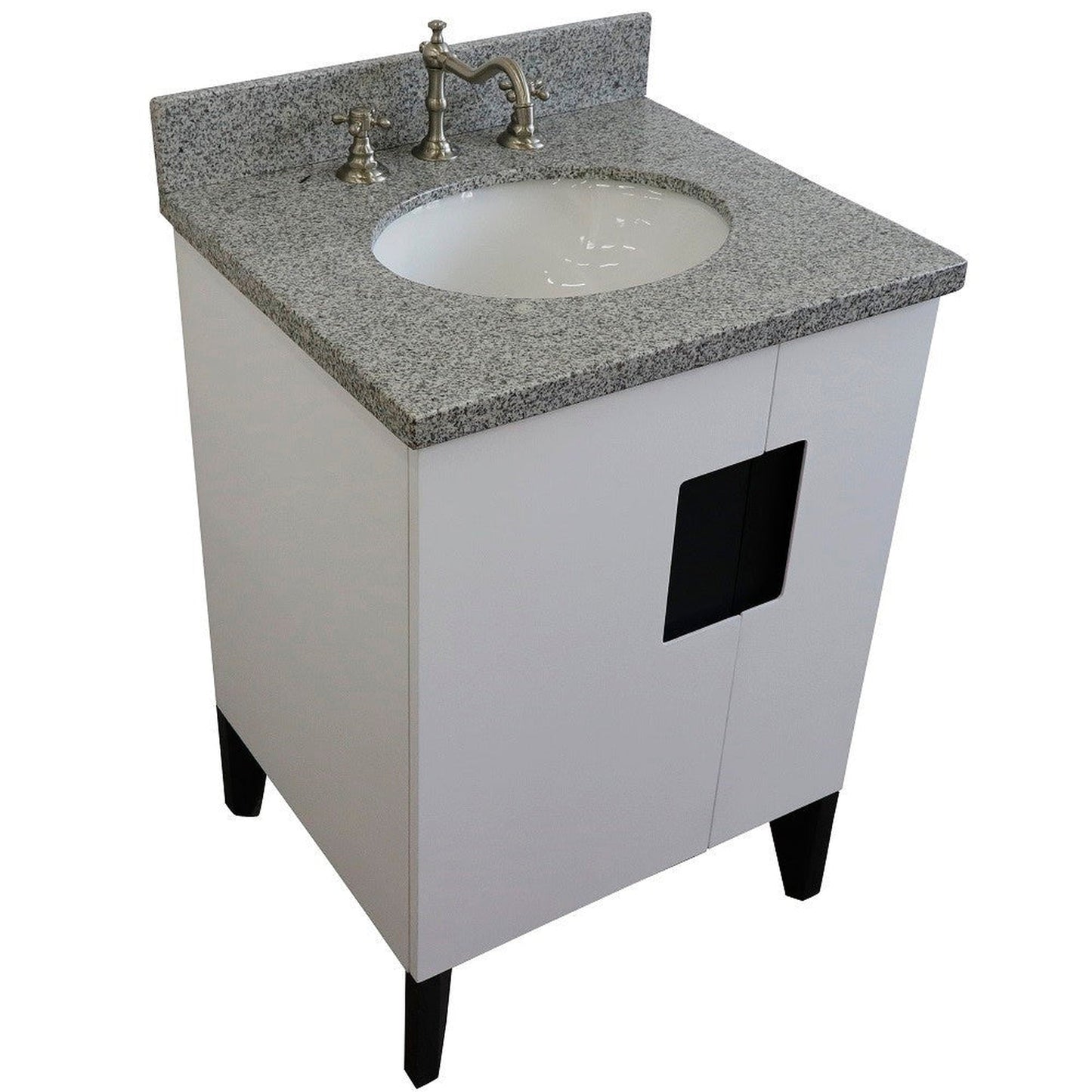 Bellaterra Home Kolb 25" 2-Door 1-Drawer White Freestanding Vanity Set With Ceramic Undermount Oval Sink and Gray Granite Top