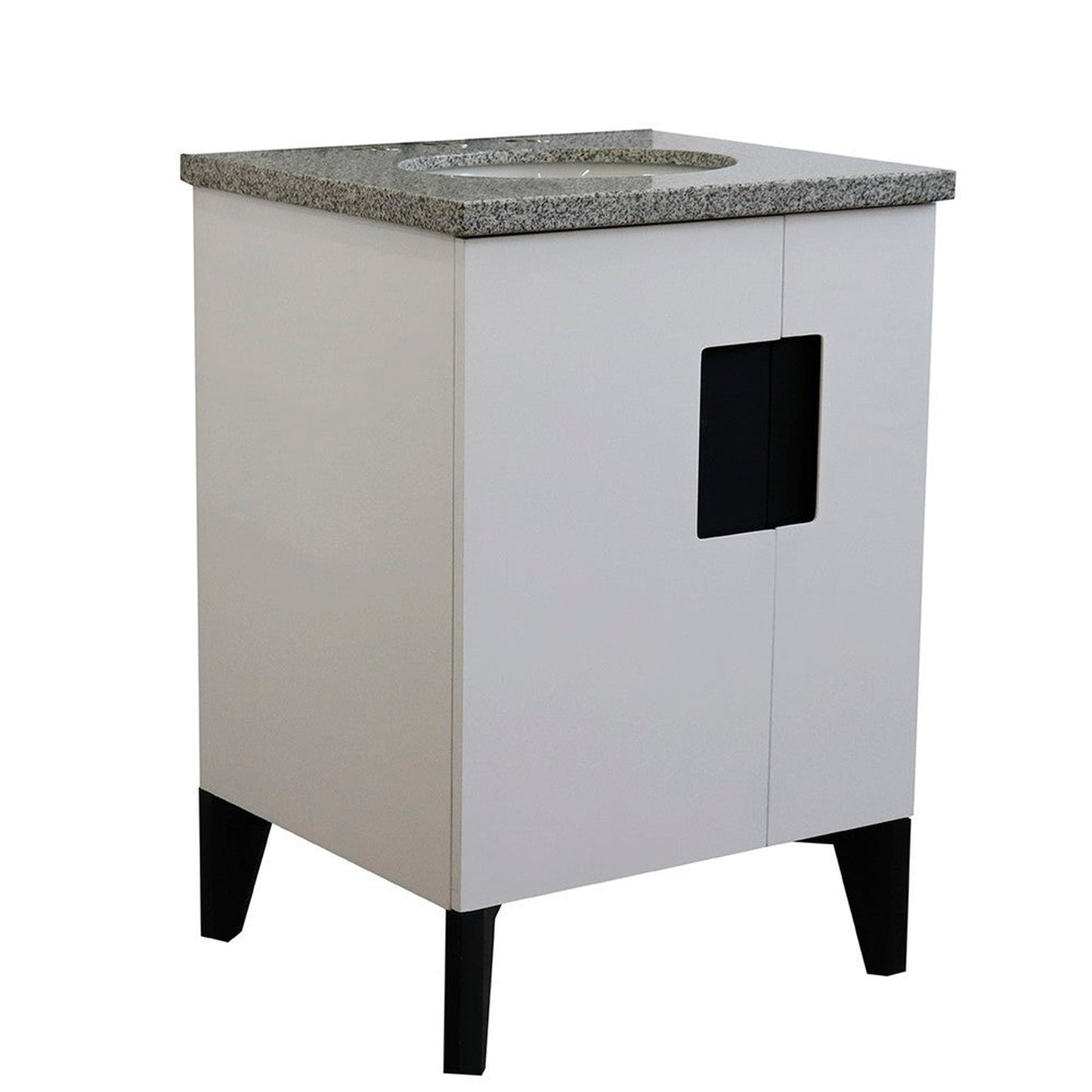 Bellaterra Home Kolb 25" 2-Door 1-Drawer White Freestanding Vanity Set With Ceramic Undermount Oval Sink and Gray Granite Top