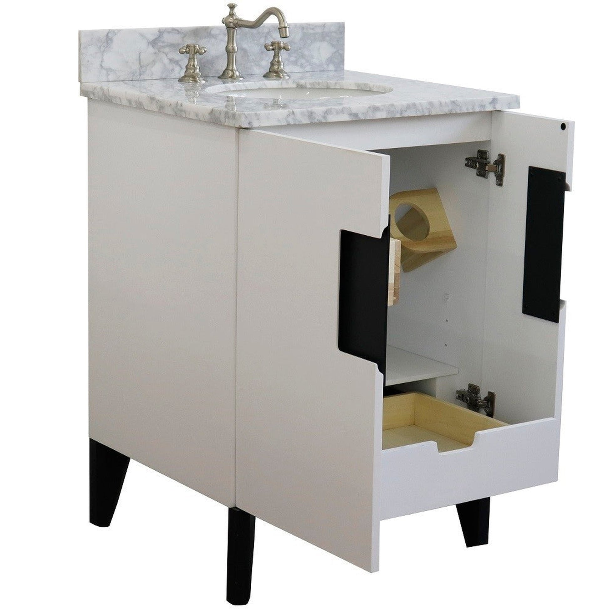 Bellaterra Home Kolb 25" 2-Door 1-Drawer White Freestanding Vanity Set With Ceramic Undermount Oval Sink and White Carrara Marble Top