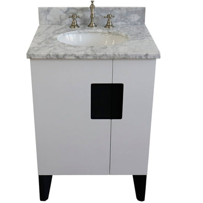 Bellaterra Home Kolb 25" 2-Door 1-Drawer White Freestanding Vanity Set With Ceramic Undermount Oval Sink and White Carrara Marble Top