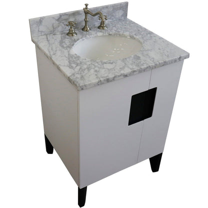 Bellaterra Home Kolb 25" 2-Door 1-Drawer White Freestanding Vanity Set With Ceramic Undermount Oval Sink and White Carrara Marble Top