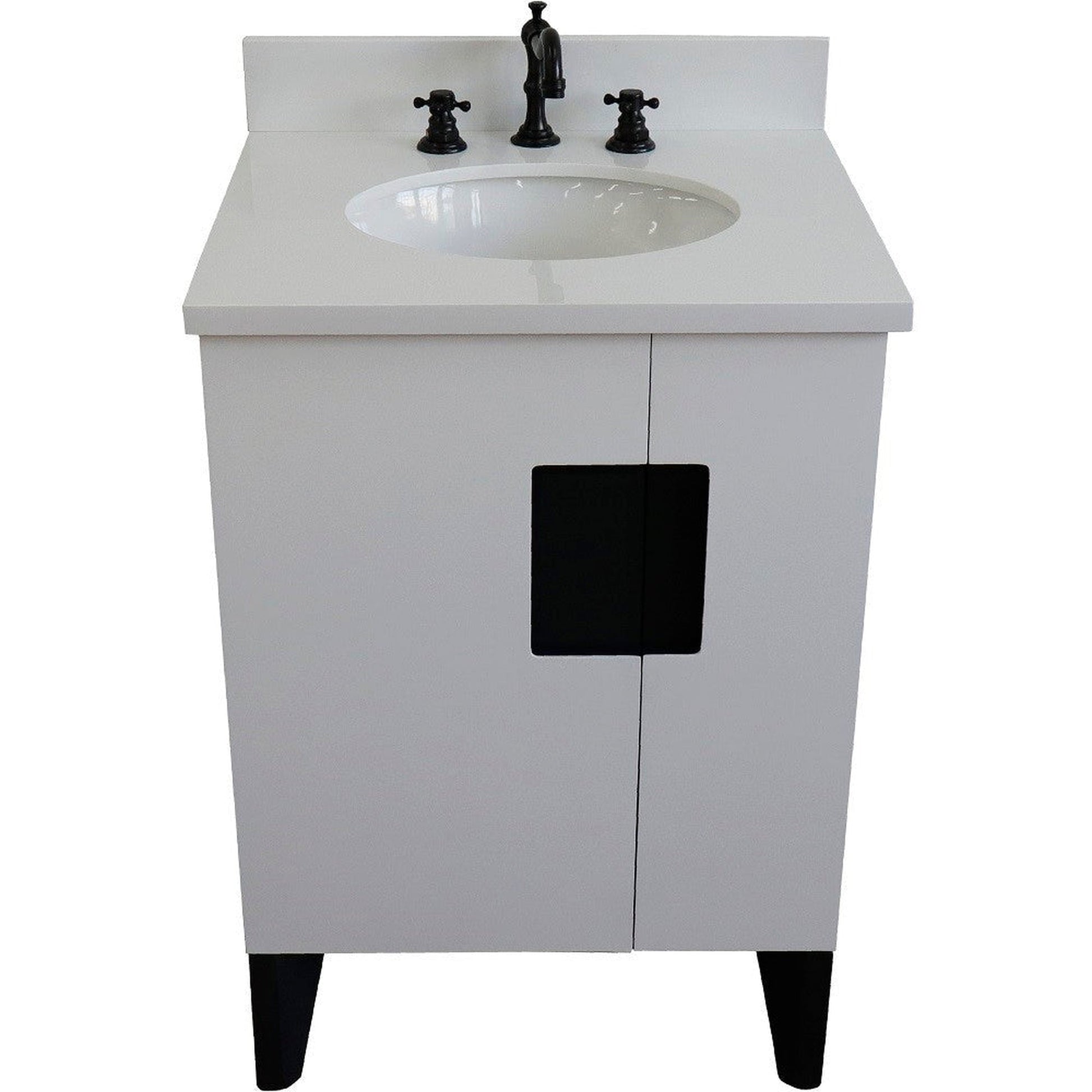 Bellaterra Home Kolb 25" 2-Door 1-Drawer White Freestanding Vanity Set With Ceramic Undermount Oval Sink and White Quartz Top
