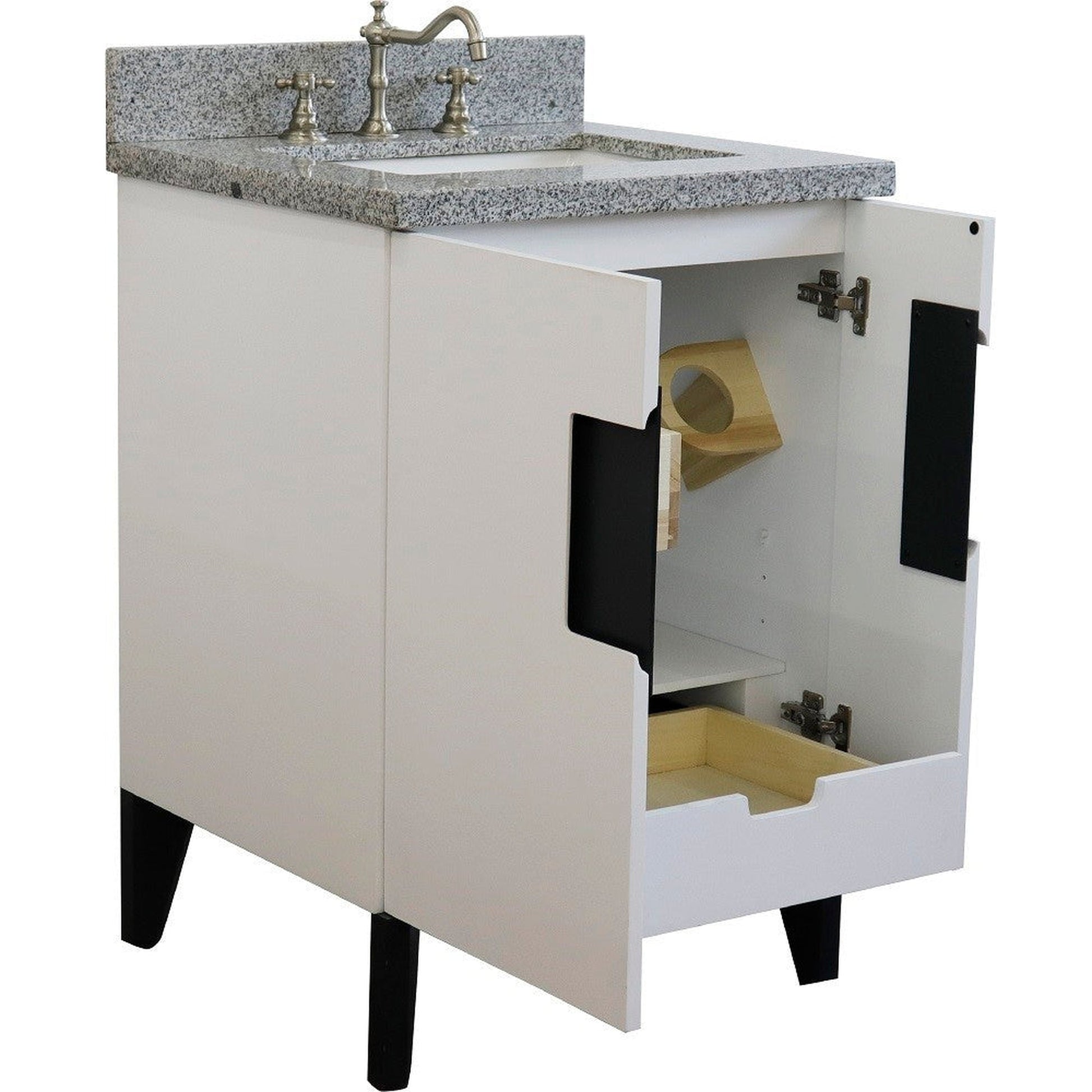 Bellaterra Home Kolb 25" 2-Door 1-Drawer White Freestanding Vanity Set With Ceramic Undermount Rectangular Sink and Gray Granite Top
