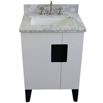 Bellaterra Home Kolb 25" 2-Door 1-Drawer White Freestanding Vanity Set With Ceramic Undermount Rectangular Sink and White Carrara Marble Top