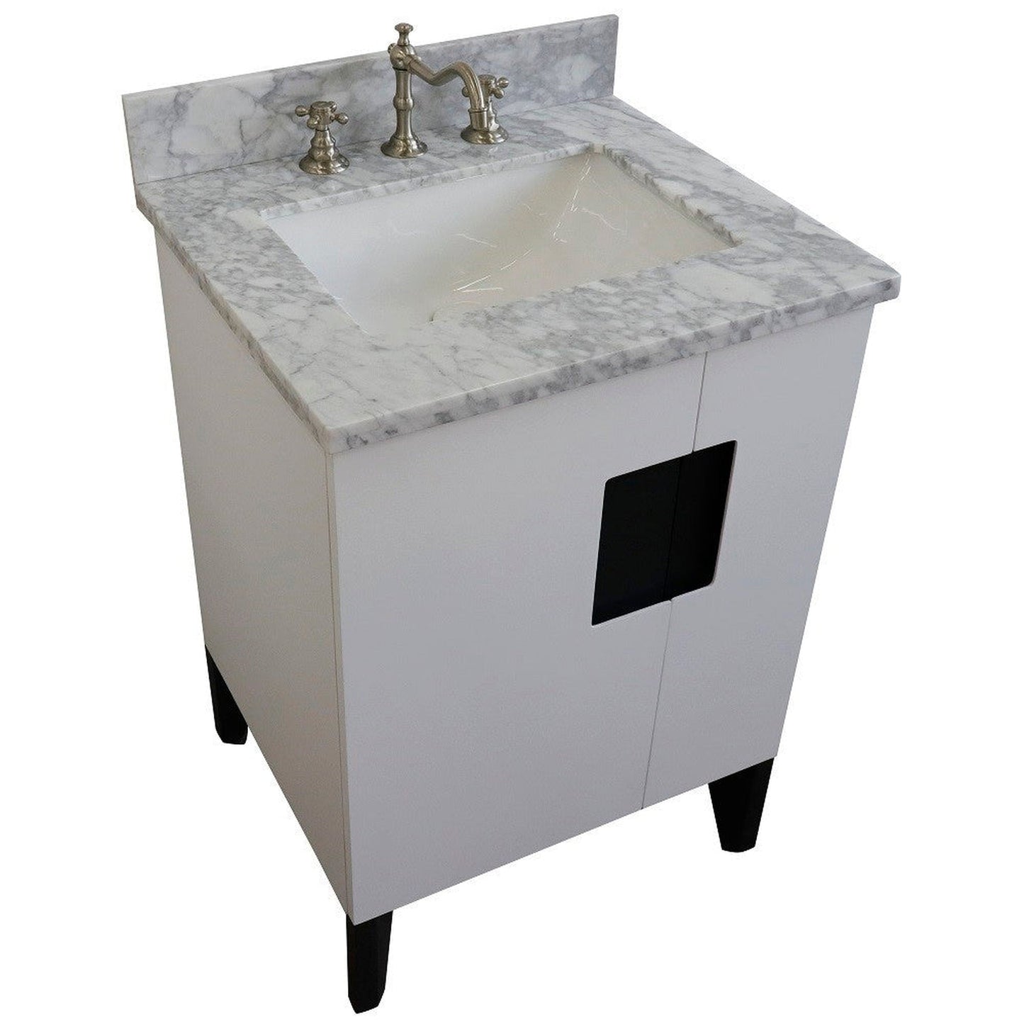 Bellaterra Home Kolb 25" 2-Door 1-Drawer White Freestanding Vanity Set With Ceramic Undermount Rectangular Sink and White Carrara Marble Top