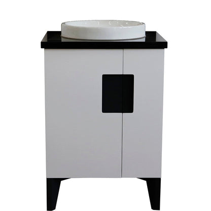 Bellaterra Home Kolb 25" 2-Door 1-Drawer White Freestanding Vanity Set With Ceramic Vessel Sink and Black Galaxy Granite Top