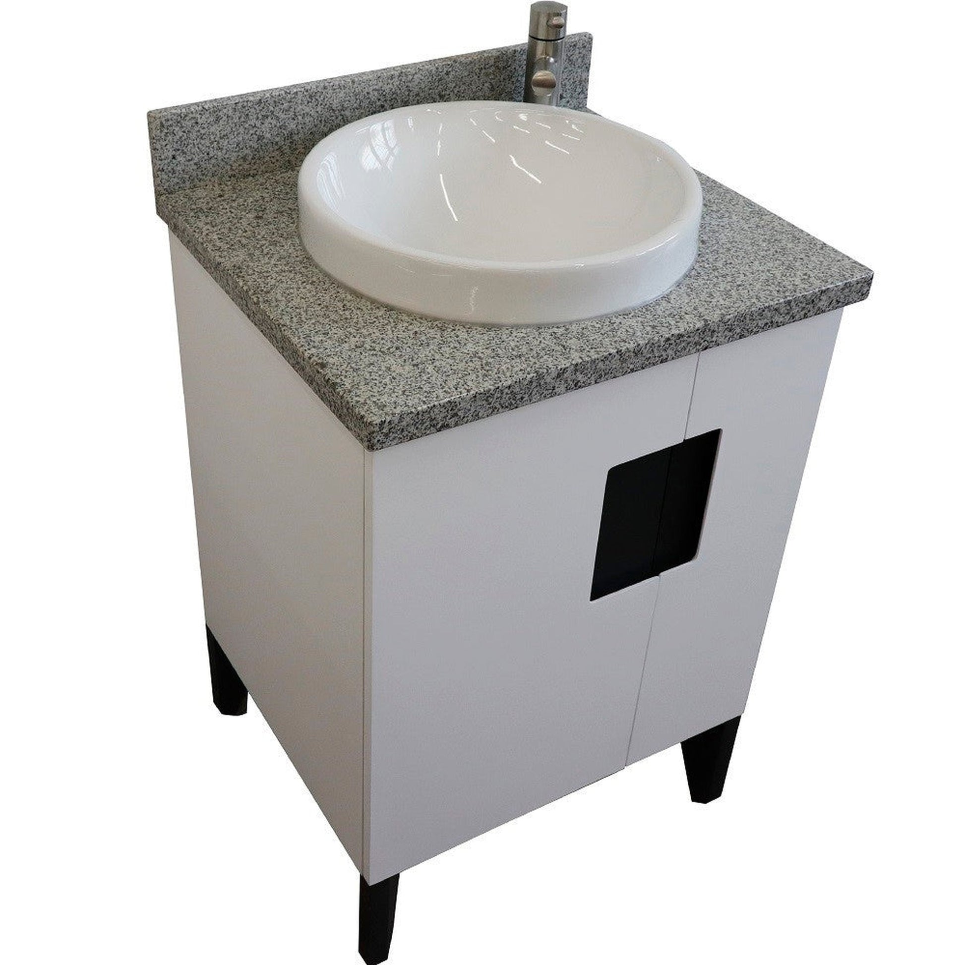 Bellaterra Home Kolb 25" 2-Door 1-Drawer White Freestanding Vanity Set With Ceramic Vessel Sink and Gray Granite Top