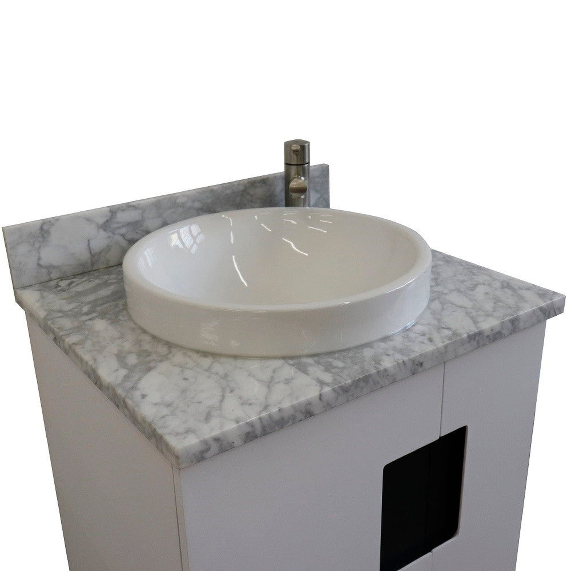Bellaterra Home Kolb 25" 2-Door 1-Drawer White Freestanding Vanity Set With Ceramic Vessel Sink and White Carrara Marble Top