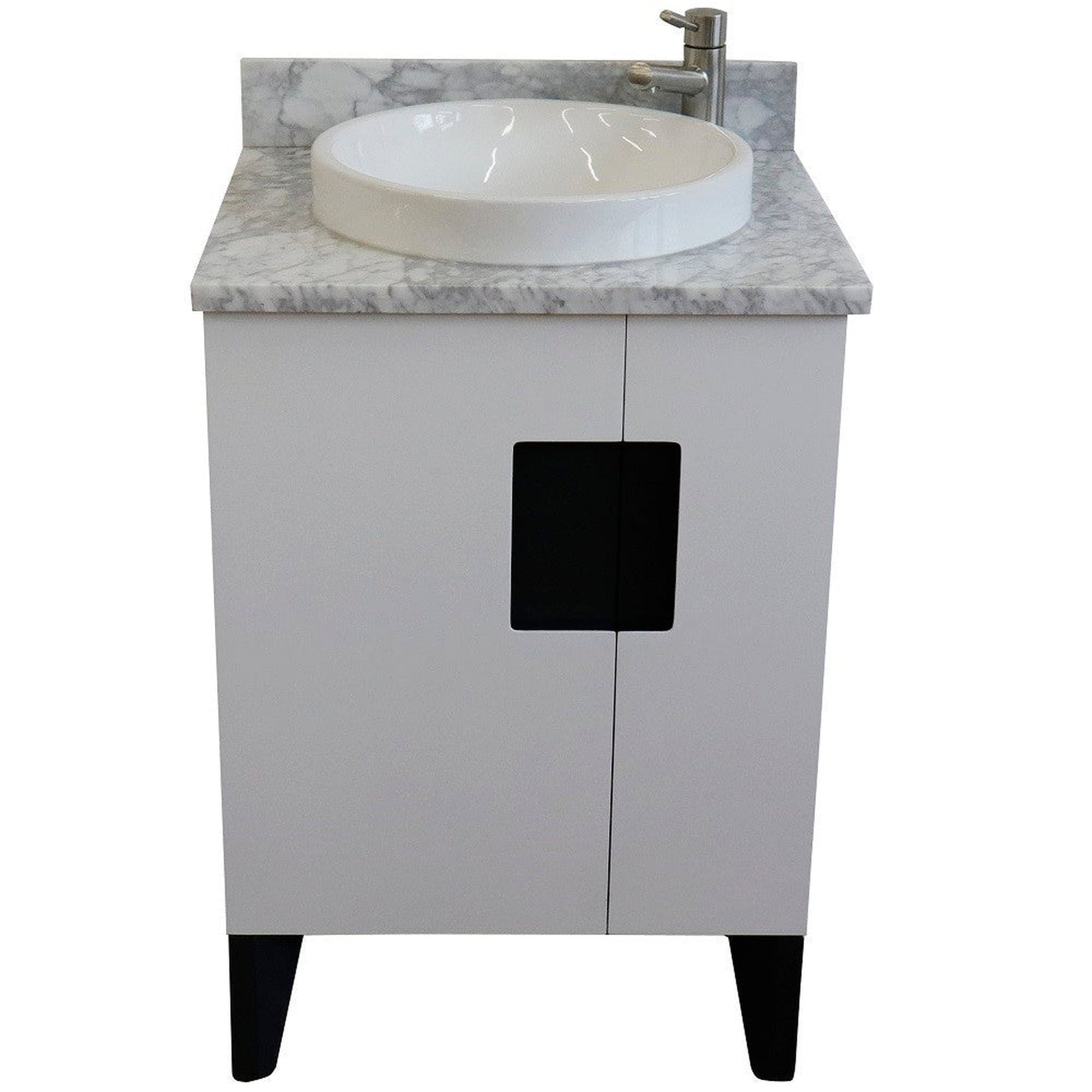 Bellaterra Home Kolb 25" 2-Door 1-Drawer White Freestanding Vanity Set With Ceramic Vessel Sink and White Carrara Marble Top