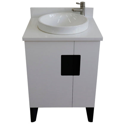 Bellaterra Home Kolb 25" 2-Door 1-Drawer White Freestanding Vanity Set With Ceramic Vessel Sink and White Quartz Top