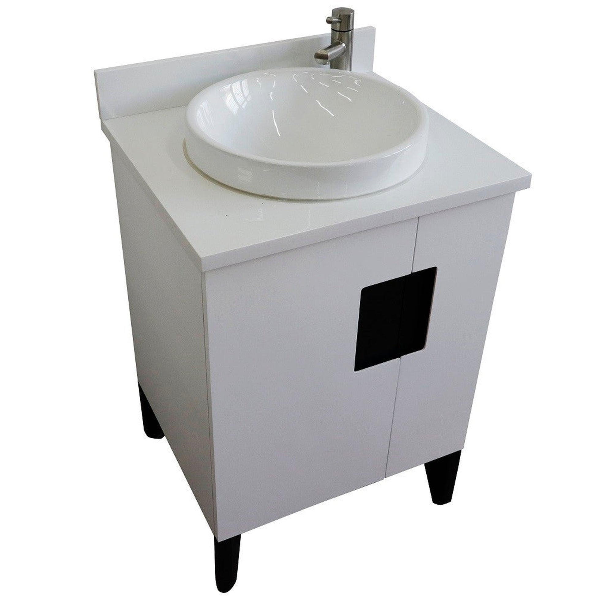 Bellaterra Home Kolb 25" 2-Door 1-Drawer White Freestanding Vanity Set With Ceramic Vessel Sink and White Quartz Top