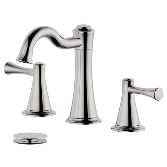 Bellaterra Home Konya 7" Double-Handle Widespread Brushed Nickel Bathroom Sink Faucet With Drain Assembly