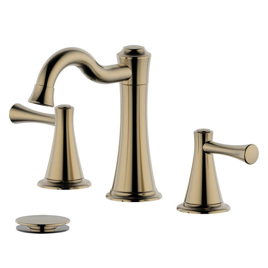 Bellaterra Home Konya 7" Double-Handle Widespread Gold Bathroom Sink Faucet With Drain Assembly