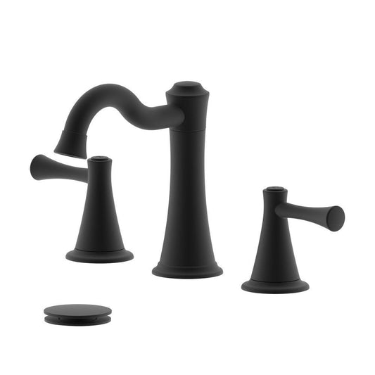 Bellaterra Home Konya 7" Double-Handle Widespread Matte Black Bathroom Sink Faucet With Drain Assembly