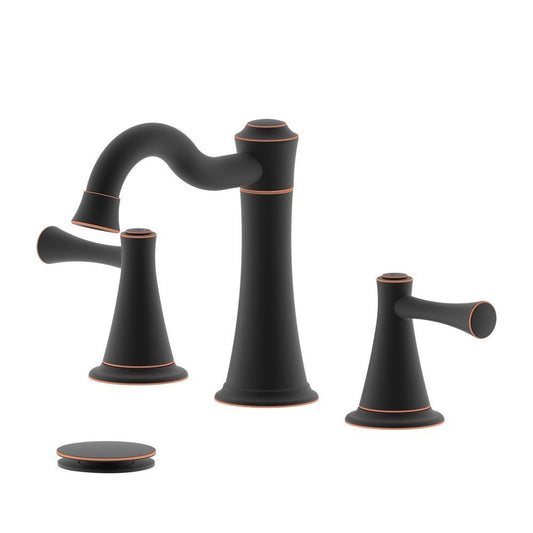 Bellaterra Home Konya 7" Double-Handle Widespread Oil Rubbed Bronze Bathroom Sink Faucet With Drain Assembly
