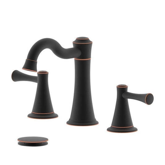 Bellaterra Home Konya 7" Double-Handle Widespread Oil Rubbed Bronze Bathroom Sink Faucet With Overflow Drain Assembly