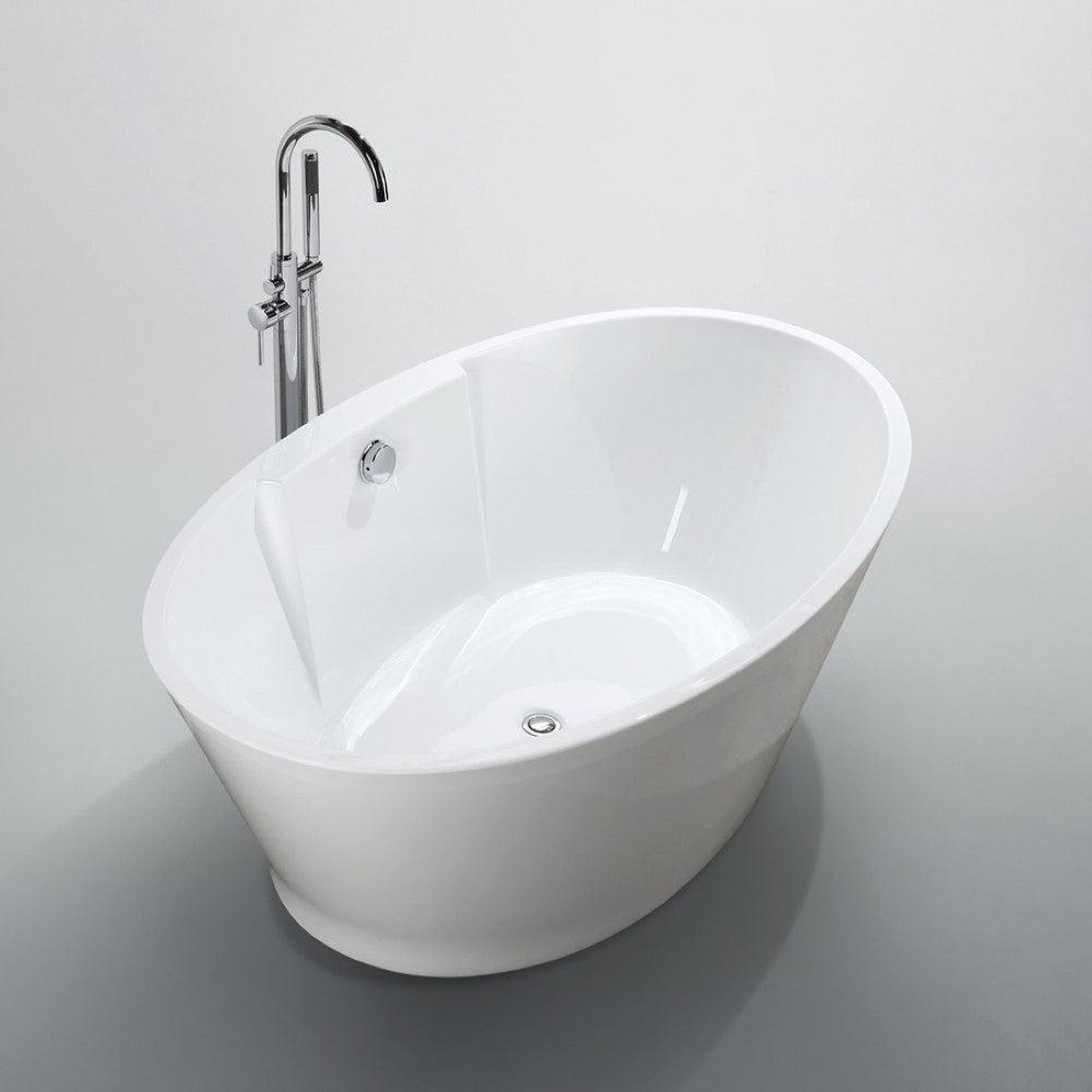 Bellaterra Home Lecce 67" x 24" Glossy White Oval Acrylic Freestanding Soaking Bathtub