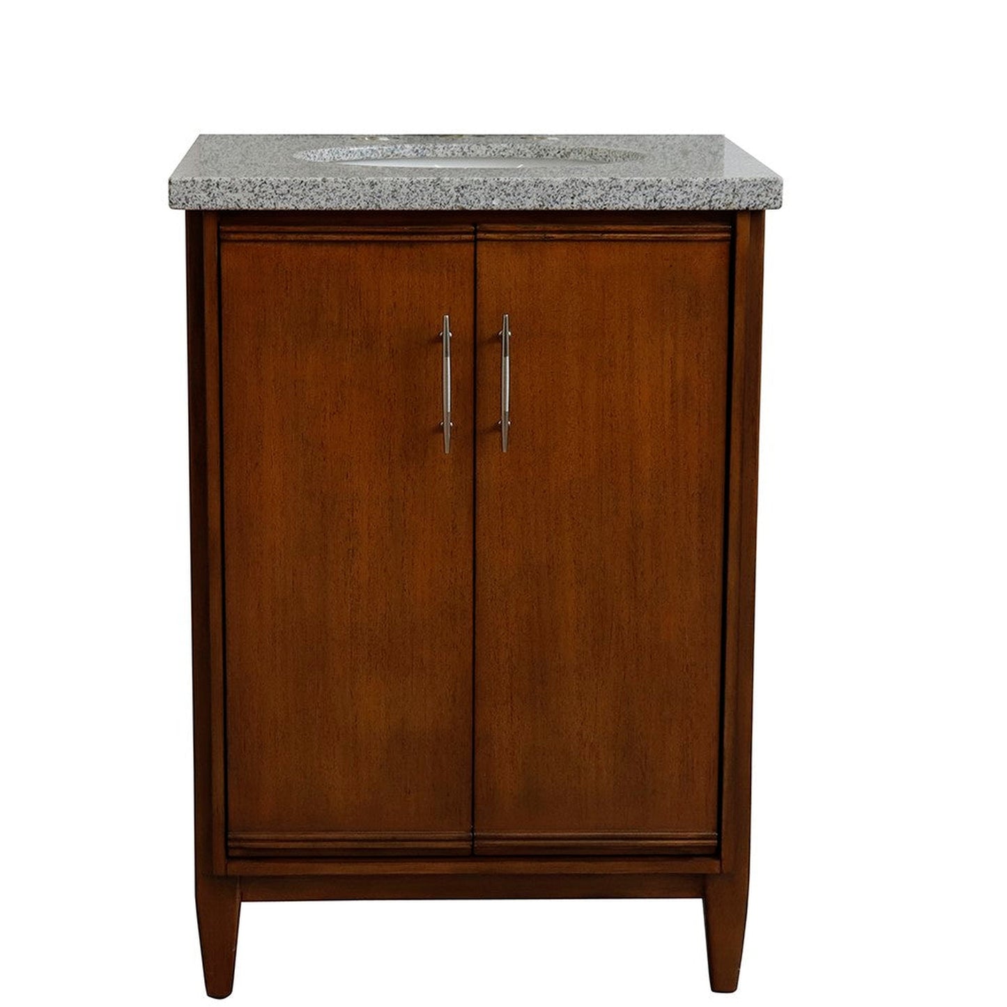 Bellaterra Home MCM 25" 2-Door 1-Drawer Walnut Freestanding Vanity Set With Ceramic Undermount Oval Sink and Gray Granite Top