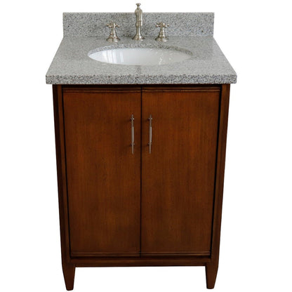 Bellaterra Home MCM 25" 2-Door 1-Drawer Walnut Freestanding Vanity Set With Ceramic Undermount Oval Sink and Gray Granite Top