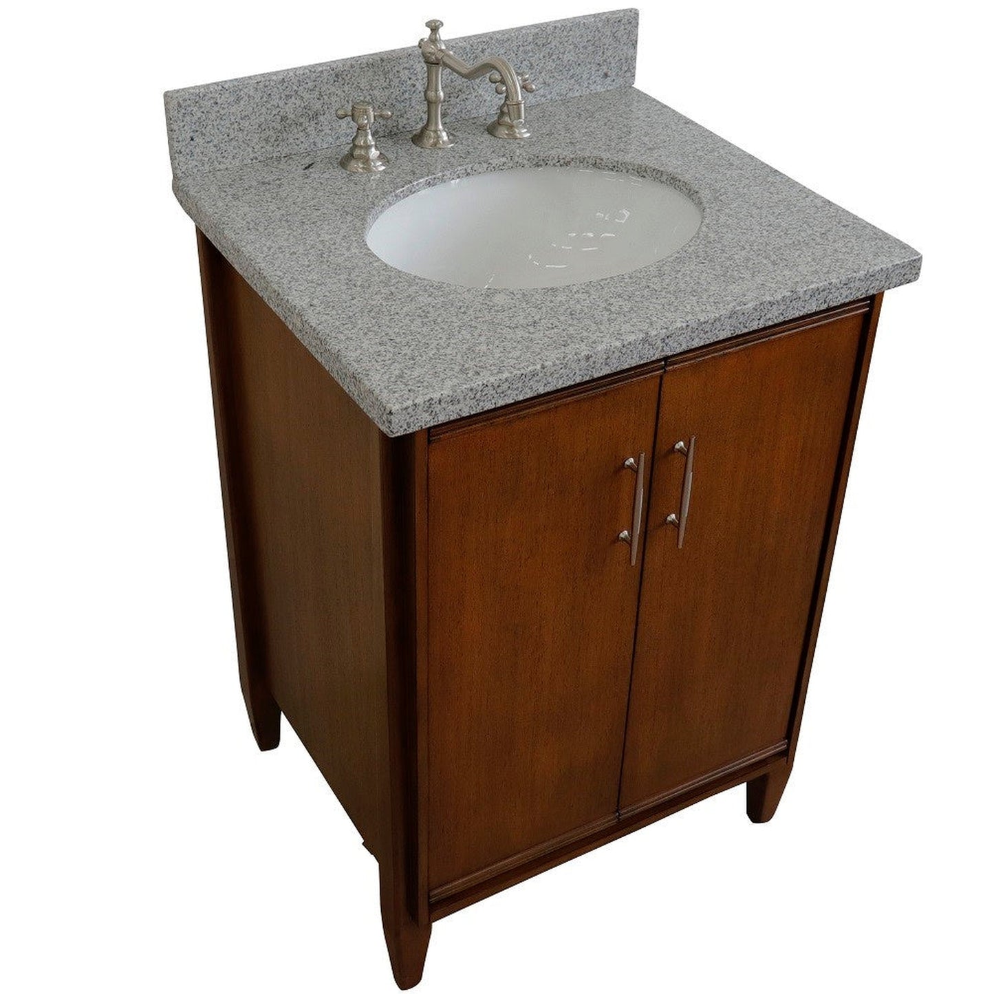 Bellaterra Home MCM 25" 2-Door 1-Drawer Walnut Freestanding Vanity Set With Ceramic Undermount Oval Sink and Gray Granite Top